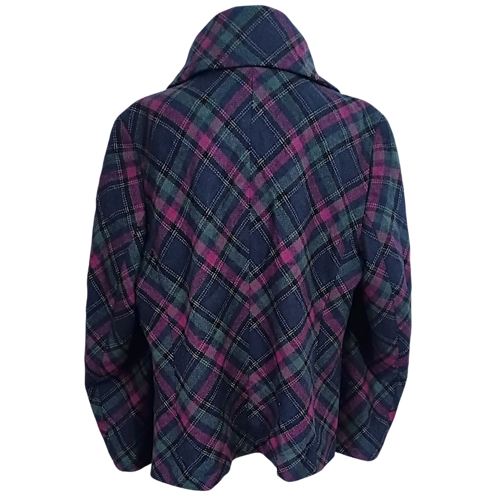 Talbots Plaid Wool Blend Jacket 18W Pea Coat Pocket Swing Lined Oversized Collar - Picture 4 of 16